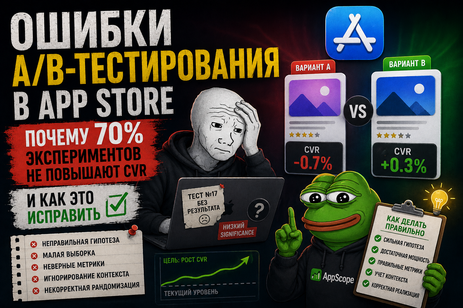Ошибки A/B-тестирования в App Store: почему 70% экспериментов не повышают CVR и как это исправить